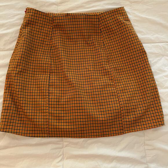 Urban Outfitters Orange/ Blue Plaid Bohemian Mini Slit Skirt Womens Small - Picture 1 of 6